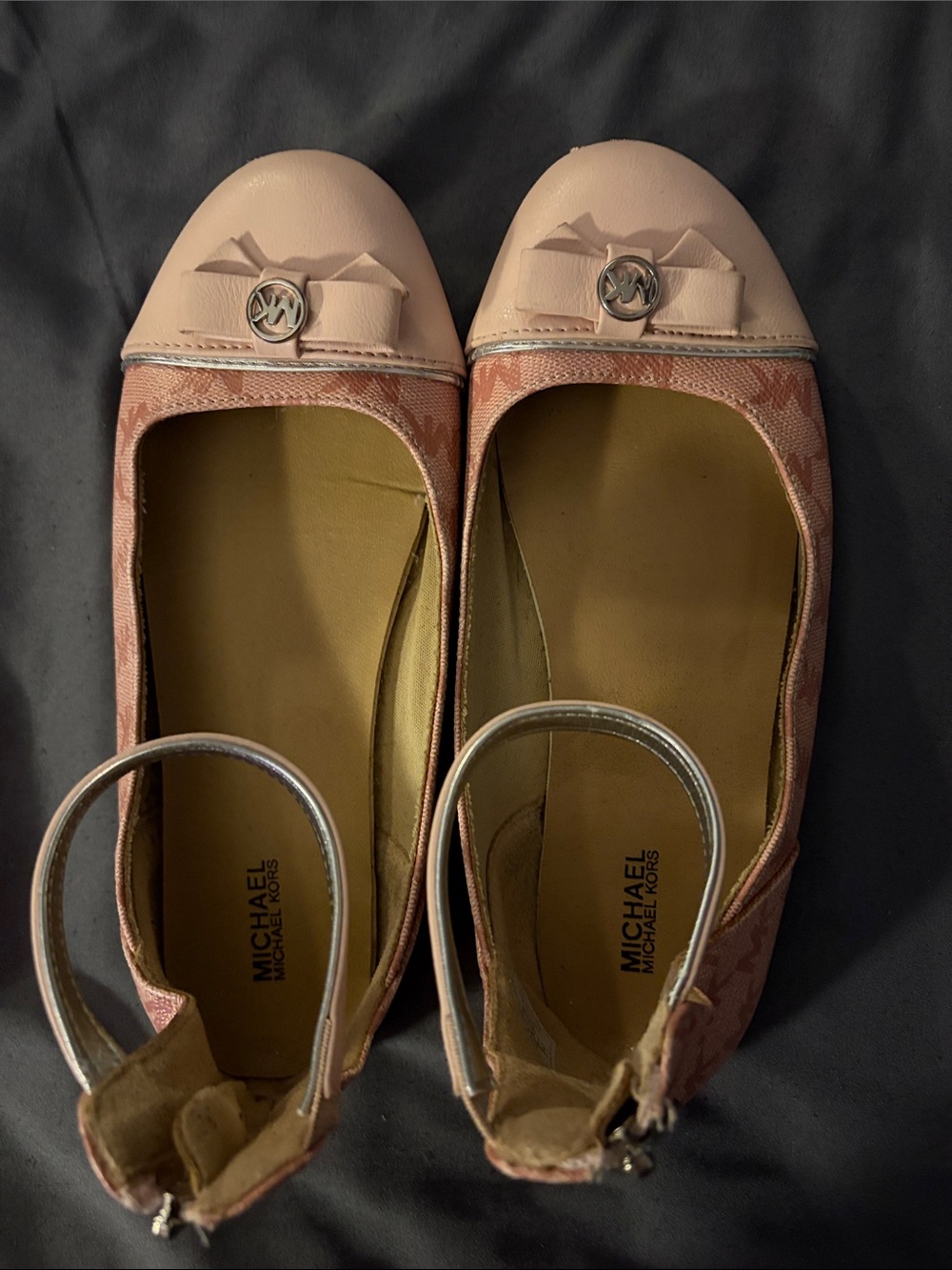 Michael Kors Blush Pink Logo Ballet Flats with Ankle Strap